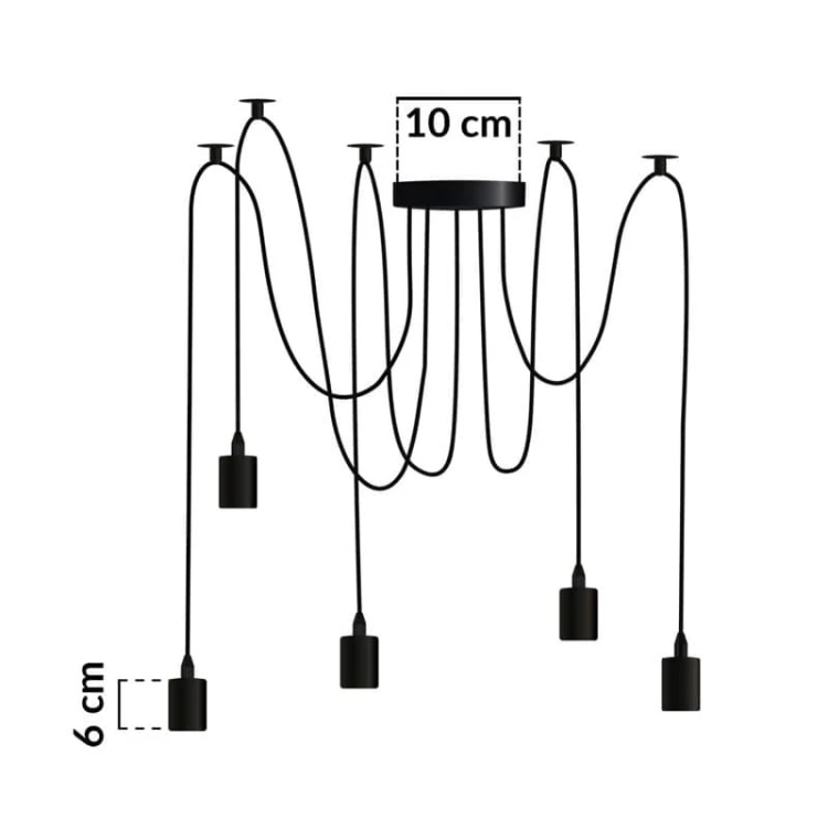 Lampa wisząca pająk ARANE 5 ramienna E27 wymiary