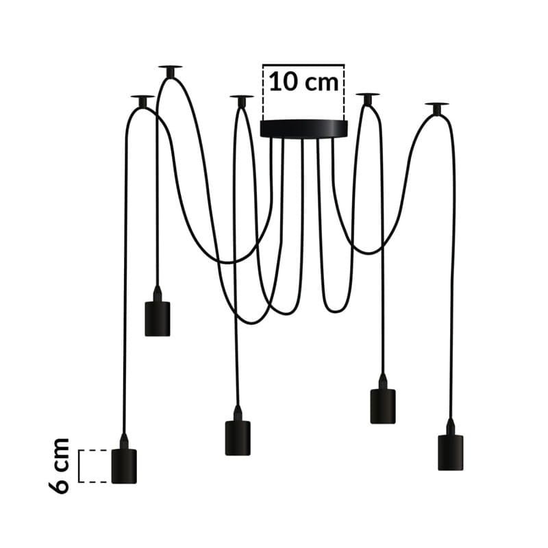 Lampa wisząca pająk ARANE 5 ramienna E27 wymiary