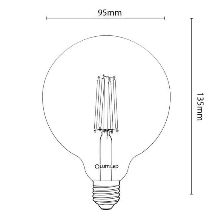 Żarówka LED E27 7W ciepła 3000K 806lm kula G125 wymiary