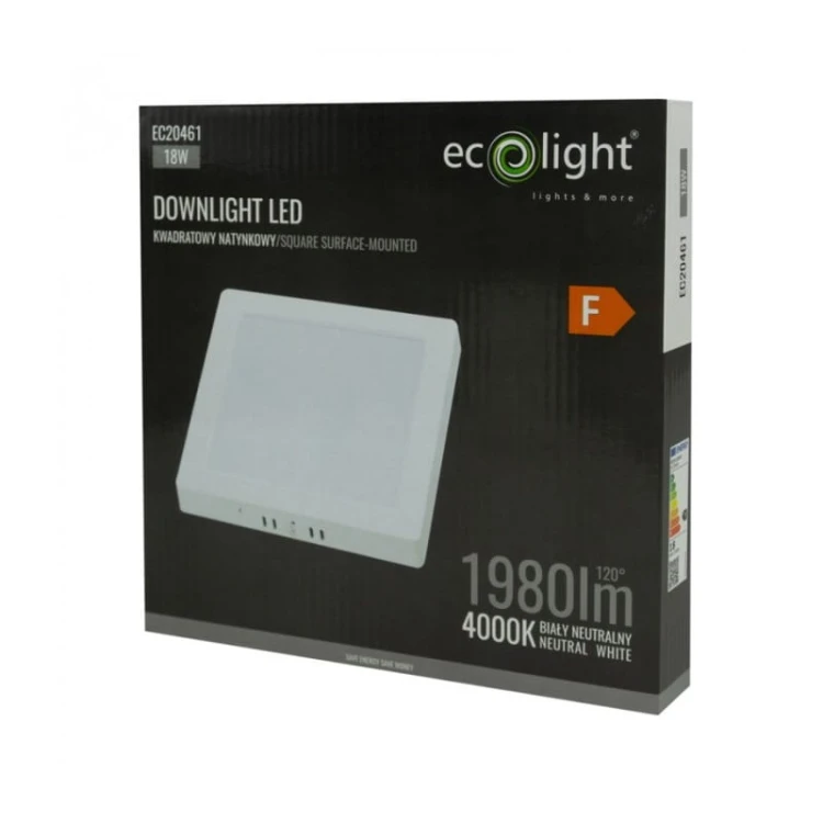 Panel LED 18W natynkowy kwadrat biały neutralny 4000K opakowanie