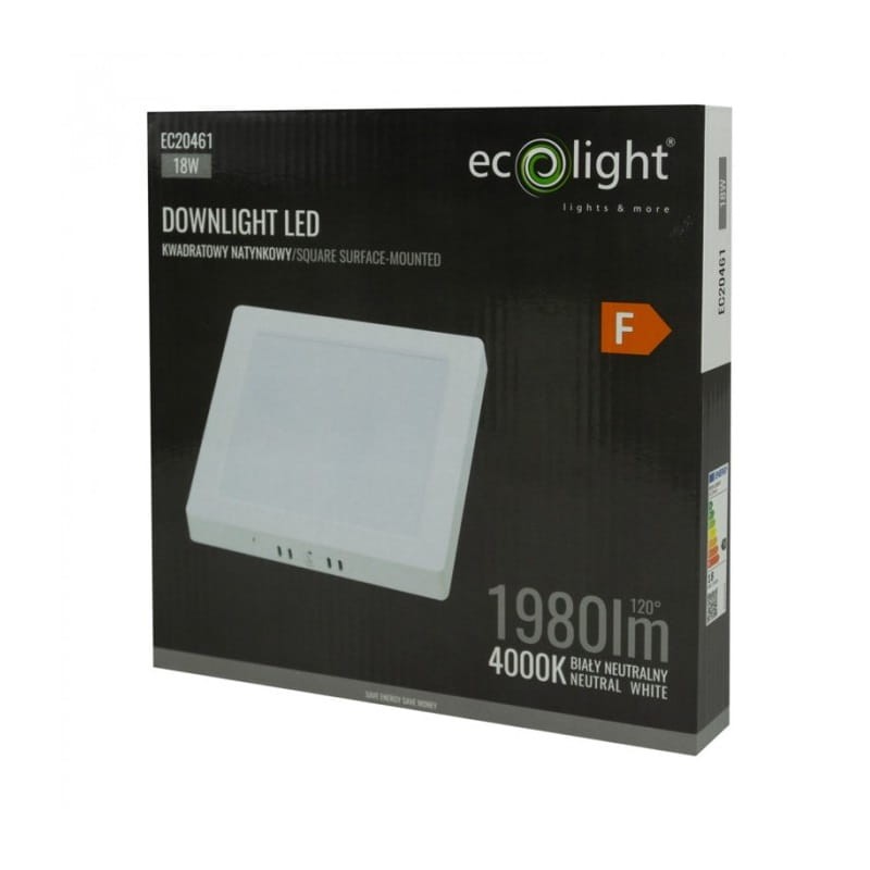 Panel LED 18W natynkowy kwadrat biały neutralny 4000K opakowanie
