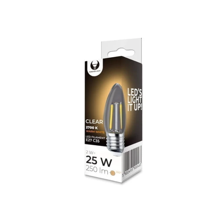 Żarówka LED E27 2W Filament C35 2700K COG przezroczysta opakowanie
