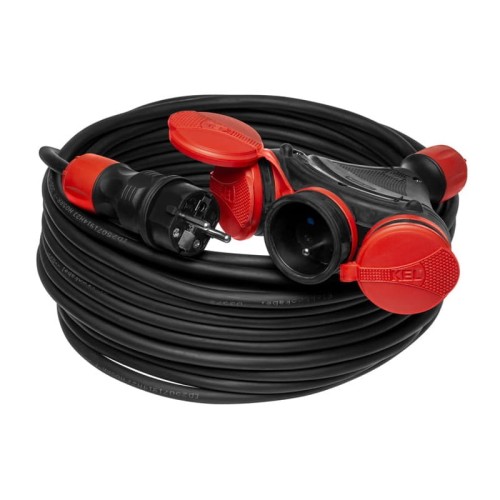 Przedłużacz budowlany KEL X3 trzygniazdowy 25m 16A IP54 3x1,5 z przewodem  w oponie gumowej