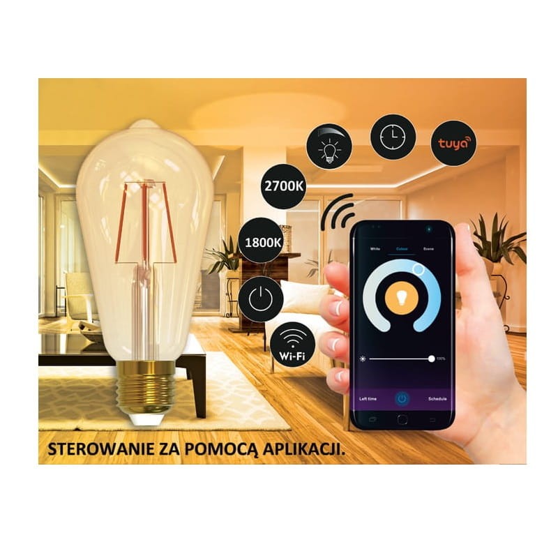 żarówka led filament 5,5W sterowana aplikacją TUYA ST64