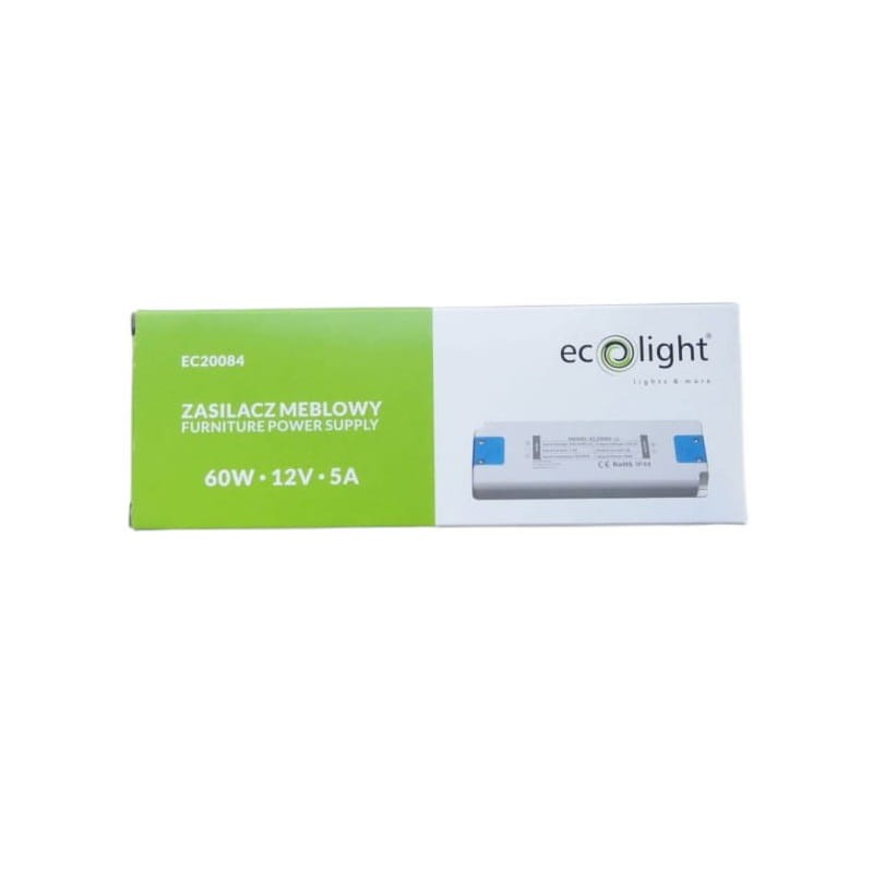 Zasilacz LED 60W 12V 5A meblowy Ecolight opakowanie
