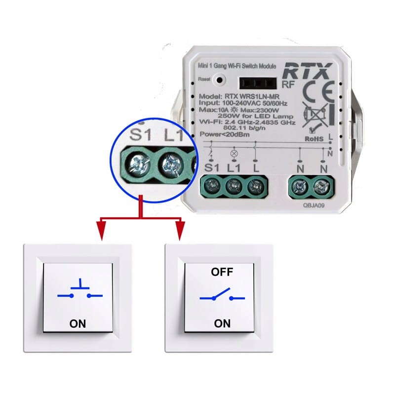 Przekaźnik dopuszkowy WiFi TUYA LN opcja RF WRS1LN-MR