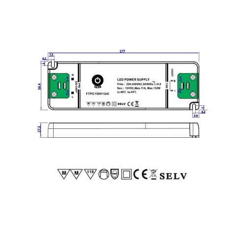 Zasilacz LED 132W 12V 11A meblowy POS Power FTPC150V12-C_1