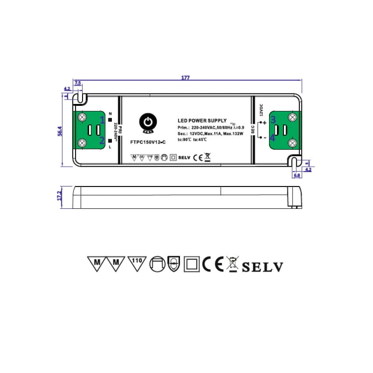 Zasilacz LED 132W 12V 11A meblowy POS Power FTPC150V12-C_1