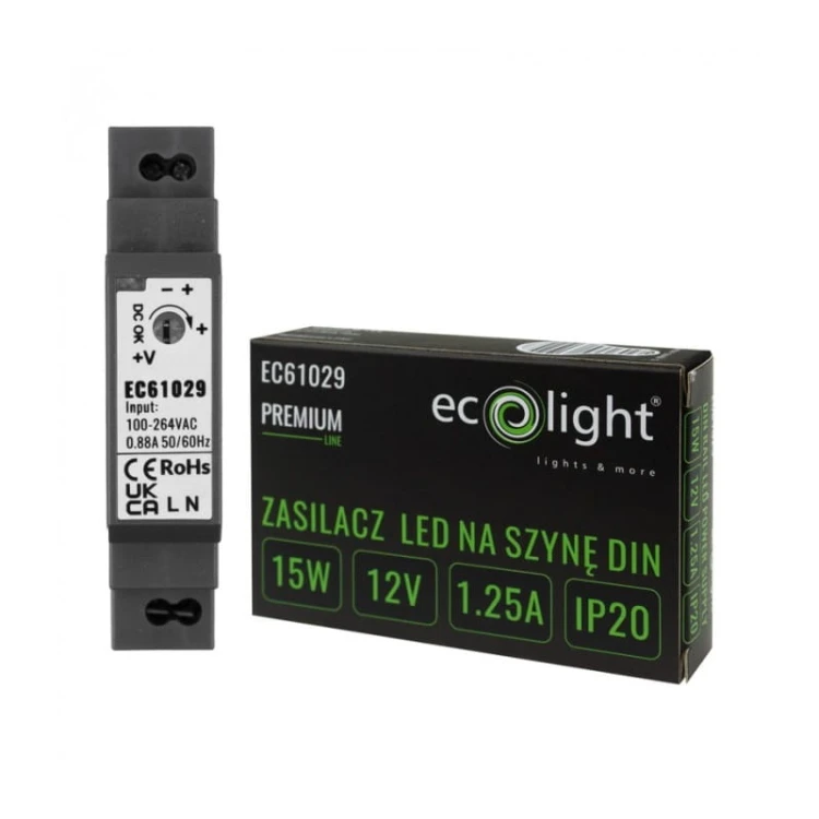Zasilacz LED 15W 12V DC 1,25A na szynę DIN Premium z opakowaniem