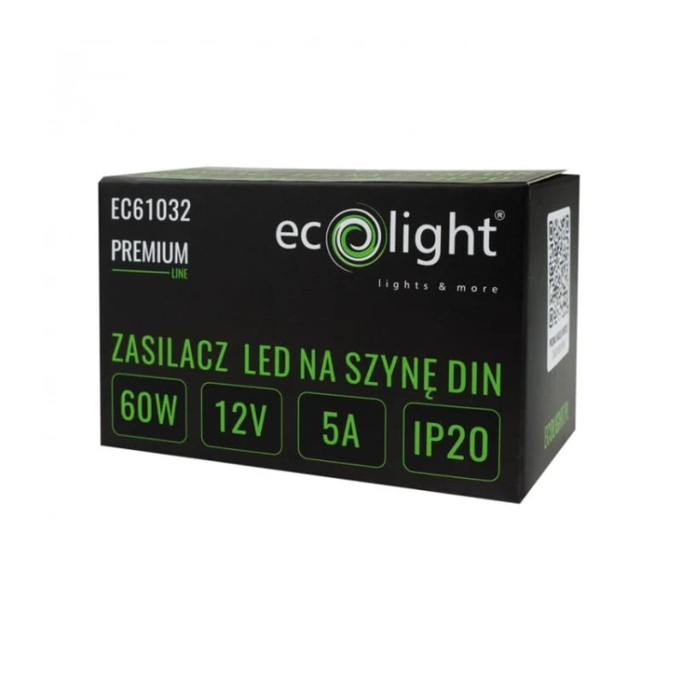 Zasilacz LED 60W 12V DC 5A na szynę DIN Premium opakowanie