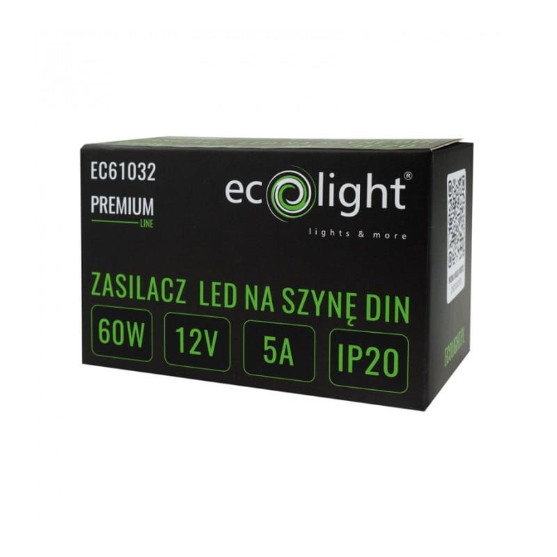 Zasilacz LED 60W 12V DC 5A na szynę DIN Premium opakowanie