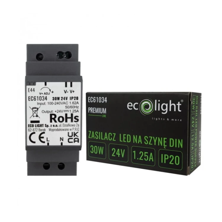 Zasilacz LED 30W 24V DC 1,25A na szynę DIN Premium z opakowaniem