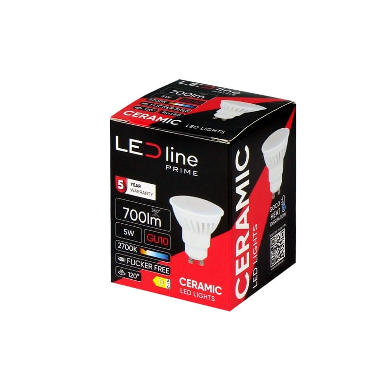 Żarówka LED Ledline PRIME GU10 5W 230V biała ciepła opakowanie