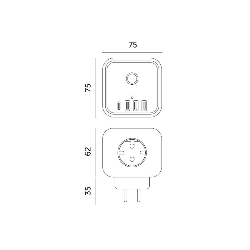 Rozgałęźnik Linea PRO Cube 3 gniazda 230V + 4xUSB wymiary