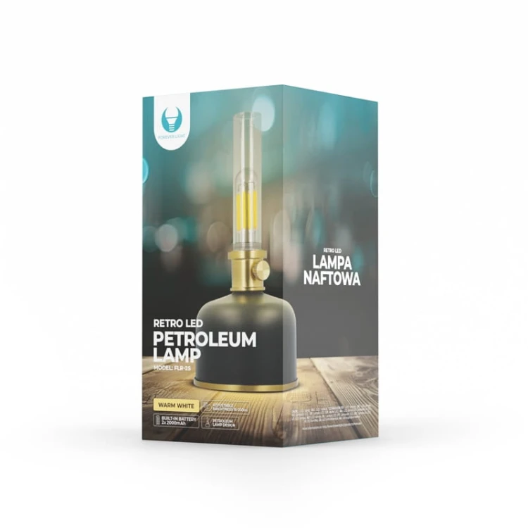 Lampka naftowa LED Retro FLR-25 czarna opakowanie