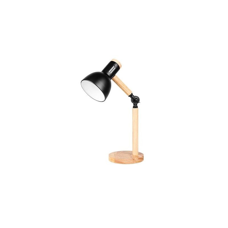 Lampka biurkowa WOODY E27 czarna + drewno