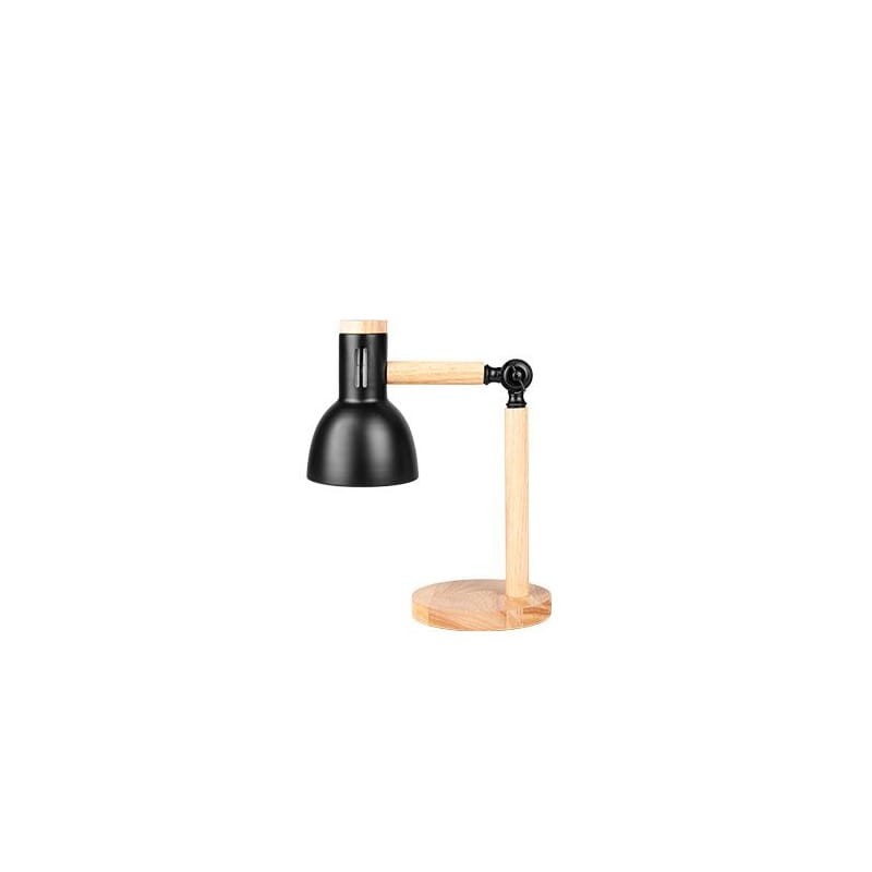 Lampka biurkowa WOODY E27 czarna + drewniane wstawki