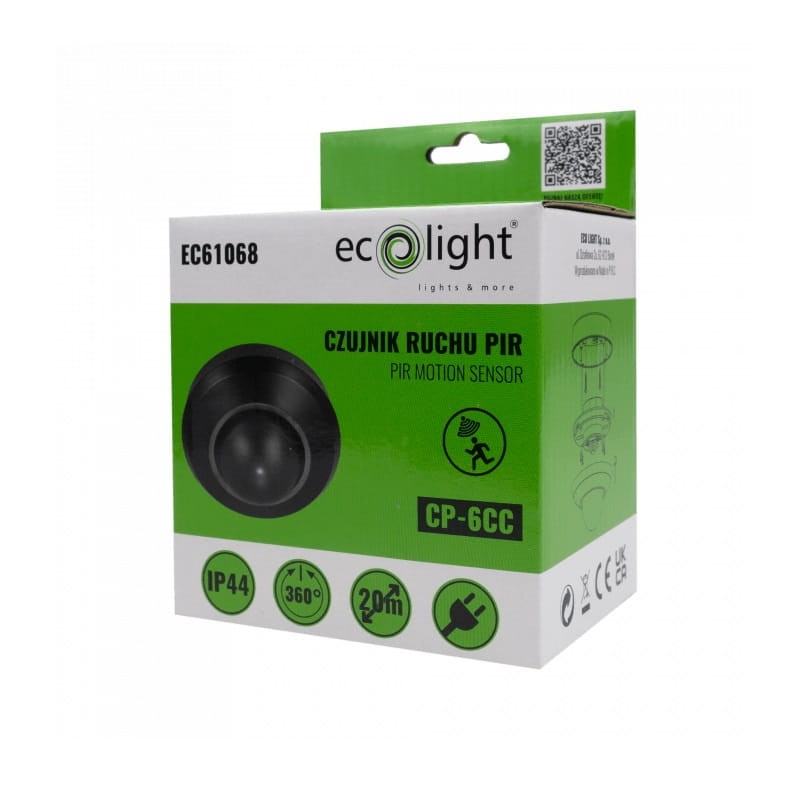 Czujnik ruchu i zmierzchu PIR regulowany IP44 CP-6CC czarny opakowanie