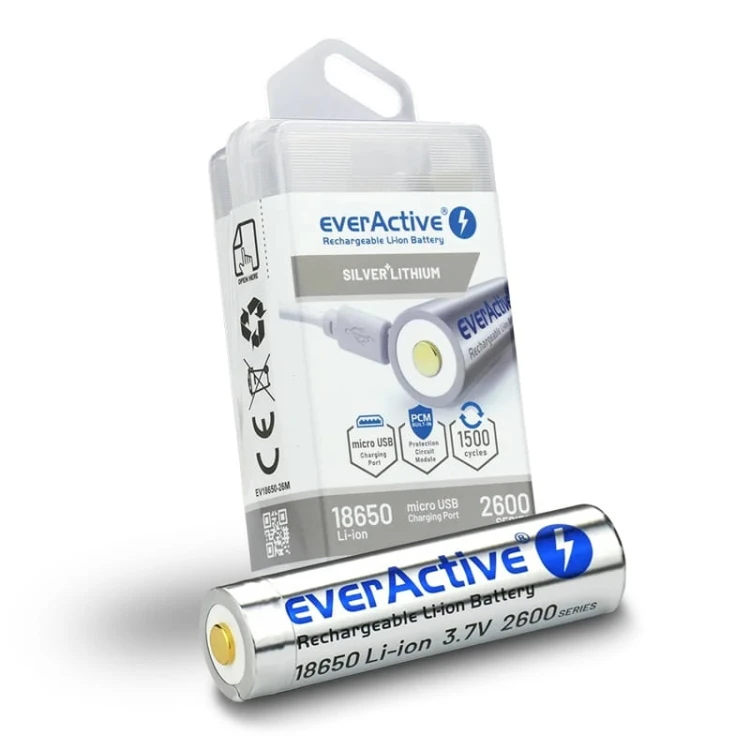 Akumulator everActive 18650 3,7V Li-ion 2600mAh micro USB z zabezpieczeniem BOX