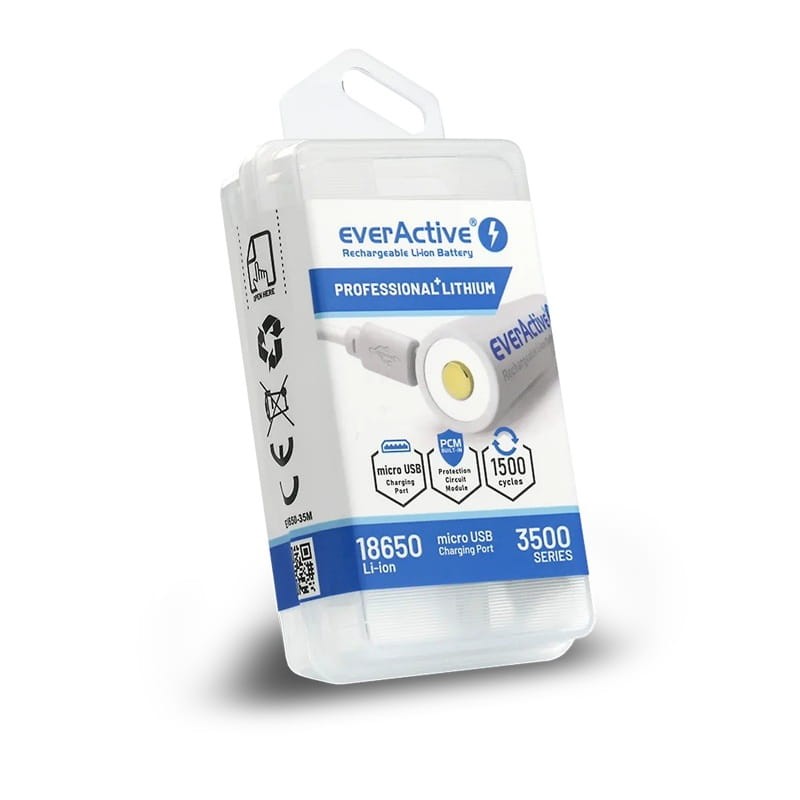 Akumulator everActive 18650 3,7V Li-ion 3500mAh micro USB z zabezpieczeniem BOX opakowanie