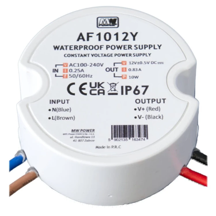 Zasilacz LED 10W 12V 0,83A puszkowy hermetyczny AF1012Y