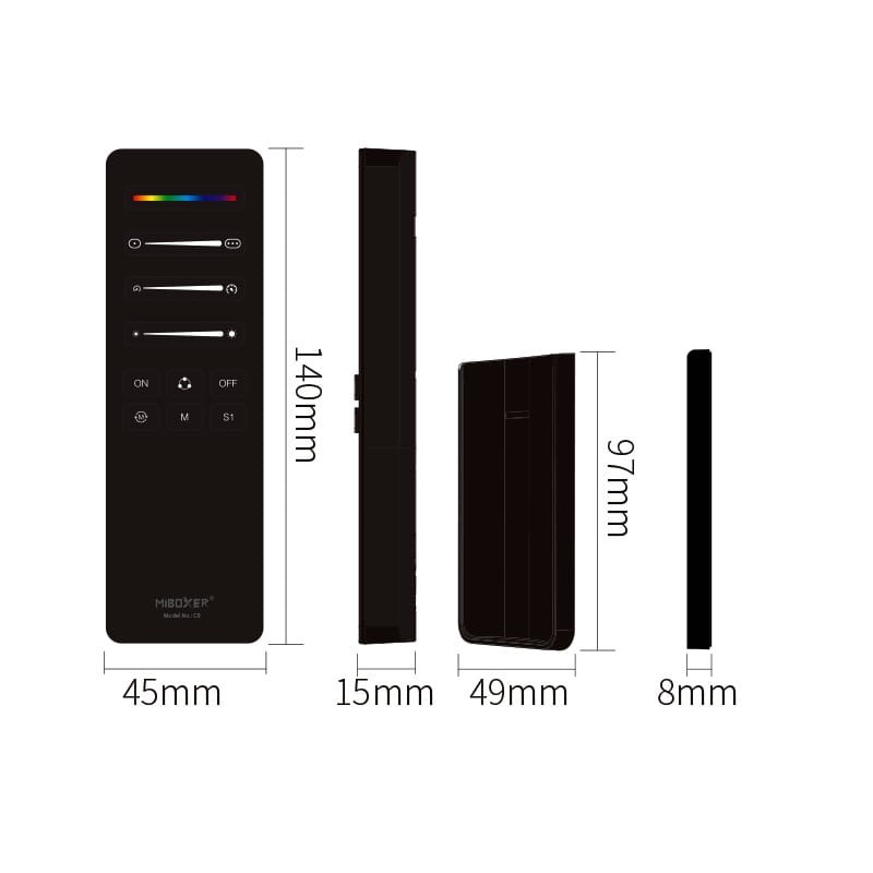 Pilot LED RGBW/Mono MiBoxer Milight C6 z uchwytem magnetycznym wymiary