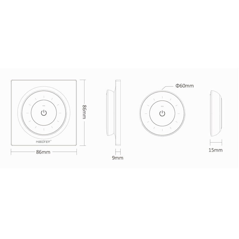 Pilot panel naścienny MONO CCT z pokrętłem czarny MiBoxer Milight wymiary