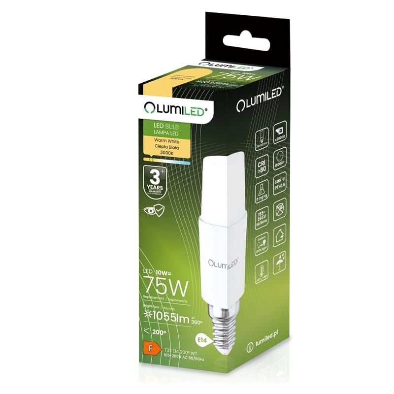 Żarówka LED E14 10W ciepła 3000K 1055lm Stick opakowanie