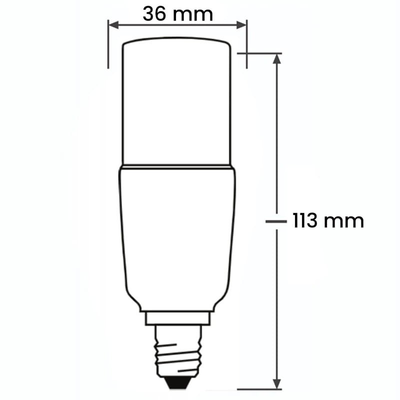 Żarówka LED E14 10W ciepła 3000K 1055lm Stick wymiary