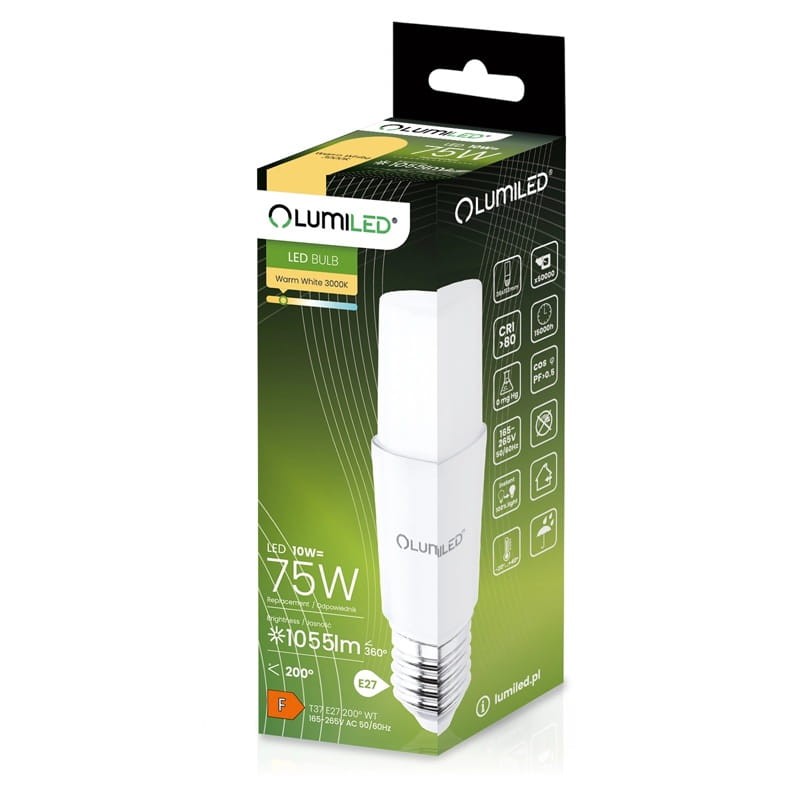 Żarówka LED E27 10W ciepła 3000K 1055lm Stick opakowanie