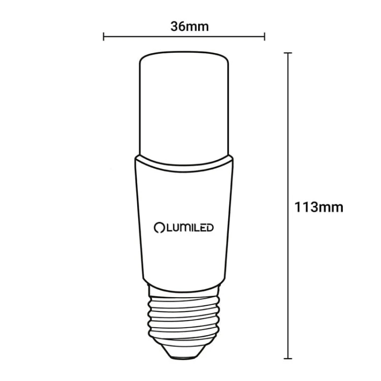 Żarówka LED E27 10W ciepła 3000K 1055lm Stick wymiary