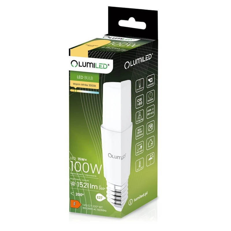 Żarówka LED E27 15W ciepła 3000K 1521lm Stick opakowanie