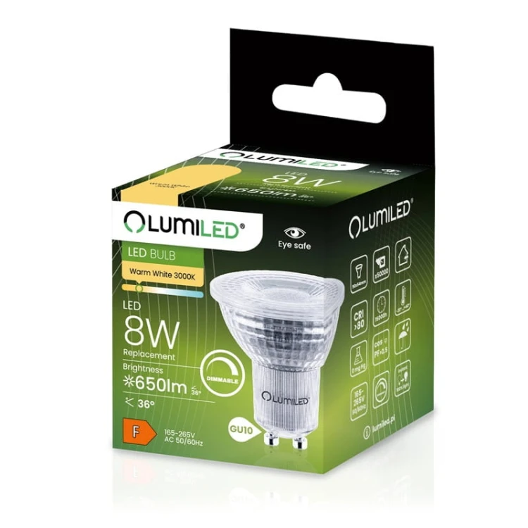 Żarówka LED GU10 8W 3000K ściemnialna biała ciepła opakowanie