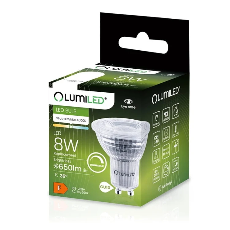 Żarówka LED GU10 8W 4000K ściemnialna biała neutralna opakowanie