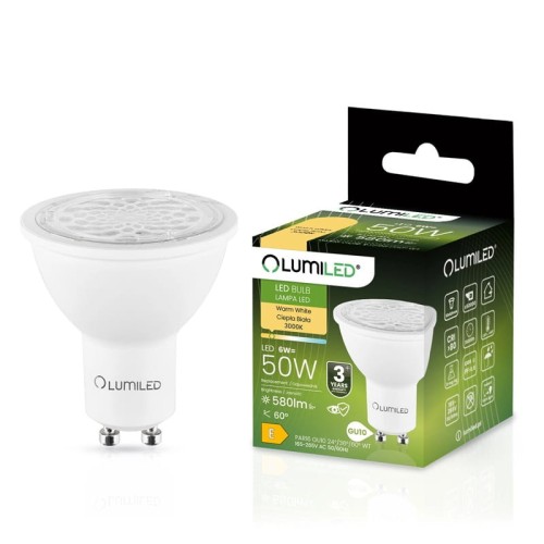 Żarówka LED GU10 6W 3000K biała ciepła z regulowanym kątem świecenia 24° 36° 60°