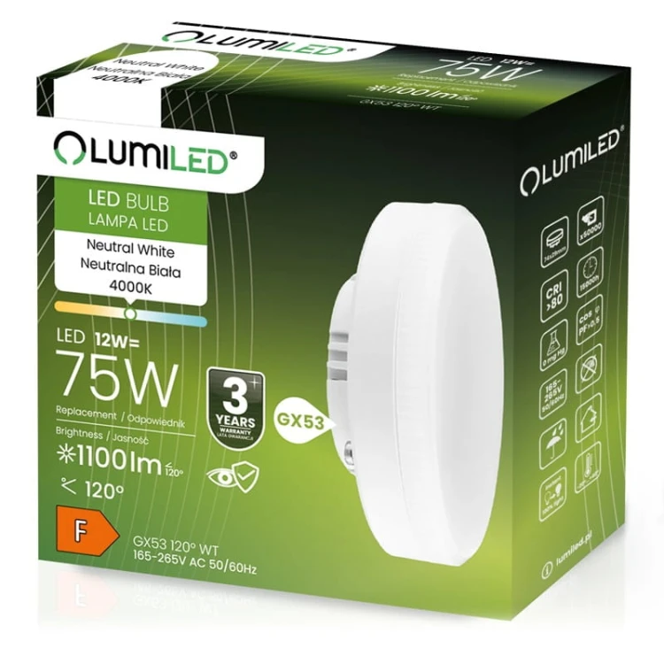 Żarówka LED GX53 12W 230V biała neutralna opakowanie