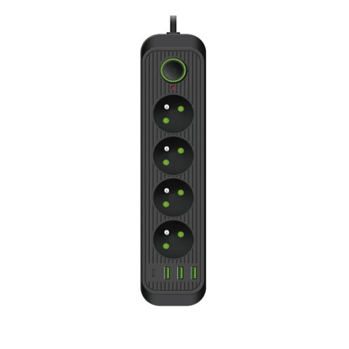 Przedłużacz CONNECTO 4 gniazda 230V kabel 1,5m + 4xUSB czarny