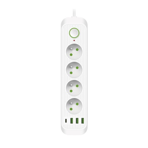 Przedłużacz CONNECTO 4 gniazda 230V kabel 1,5m + 4xUSB biały