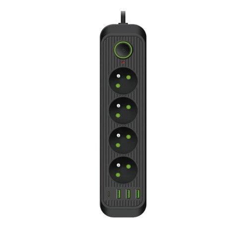 Przedłużacz CONNECTO 4 gniazda 230V kabel 5m + 4xUSB czarny