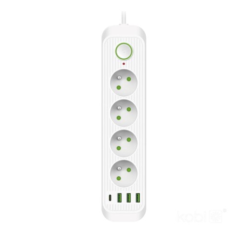 Przedłużacz CONNECTO 4 gniazda 230V kabel 5m + 4xUSB biały