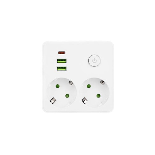 rozgałęźnik na dwa gniazda 230V + 2xUSB A i 1xUSB C
