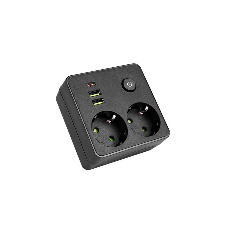 Rozgałęźnik MODI 2 gniazda 230V +3xUSB czarny