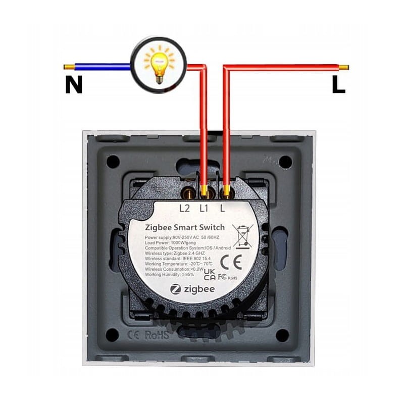 Bezprzewodowy włącznik światła WiFi Tuya pojedyczny podłączenie