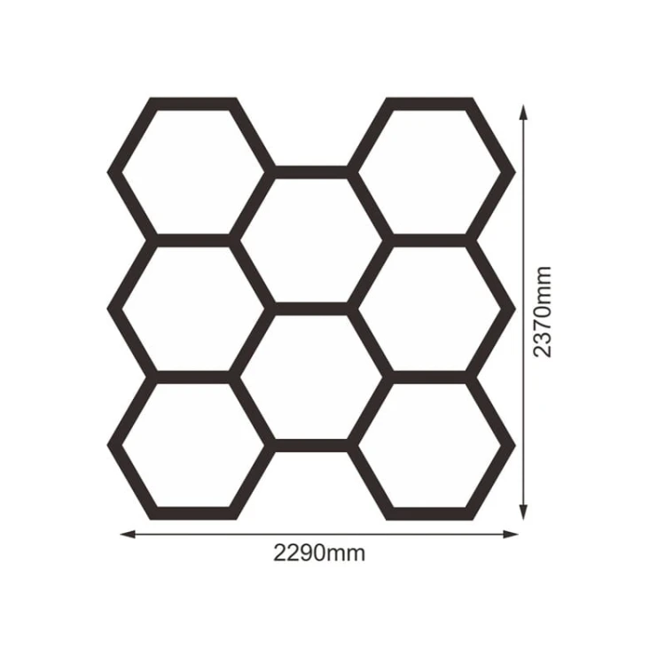 Zestaw 8 lamp LED HEXAGON 280W 6500K 230V AC wymiary