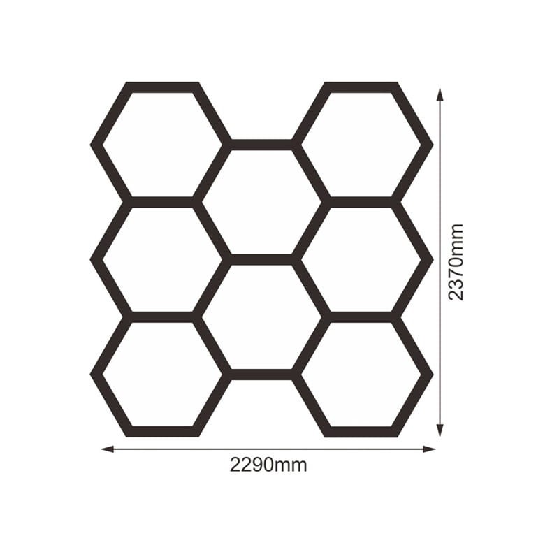 Zestaw 8 lamp LED HEXAGON 280W 6500K 230V AC wymiary