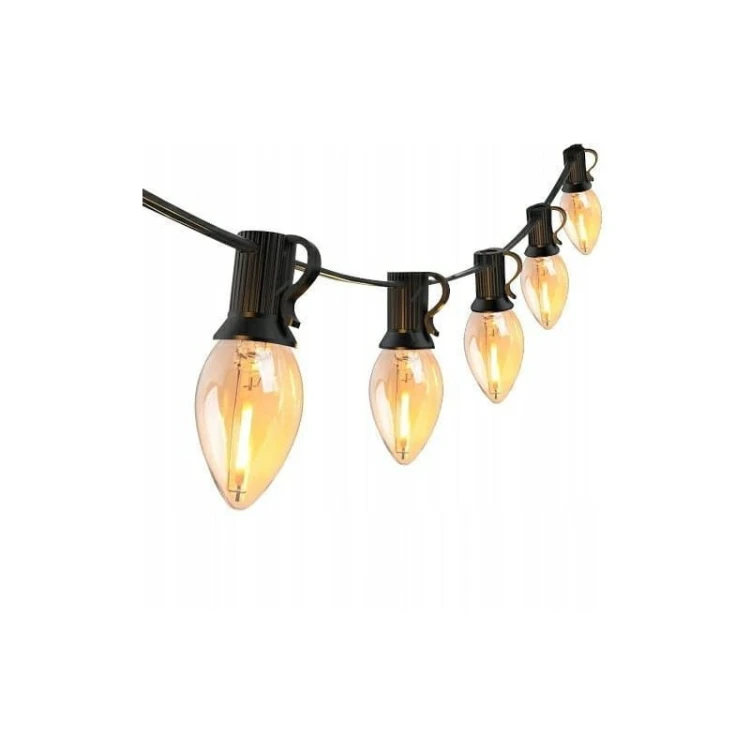 Lampa, oprawa zwieszana, girlanda 25xE12 komplet z żarówkami, długość 7,5m czarna