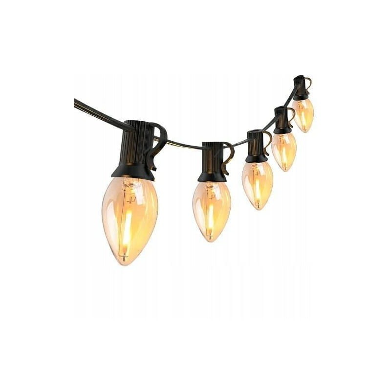 Lampa, oprawa zwieszana, girlanda 25xE12 komplet z żarówkami, długość 7,5m czarna