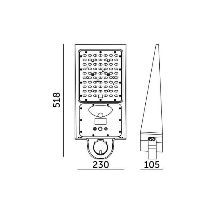 Oprawa, lampa solarna LED STREET z czujnikiem 30W IP65 2CCT + pilot wymiary