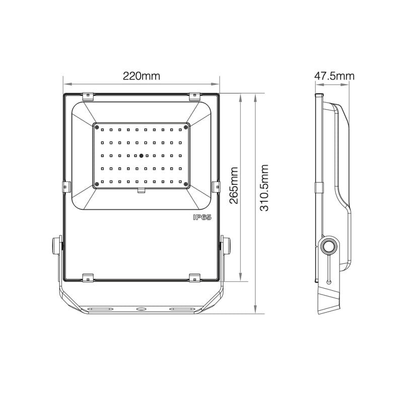 wymiary naświetlacza 50W IP65