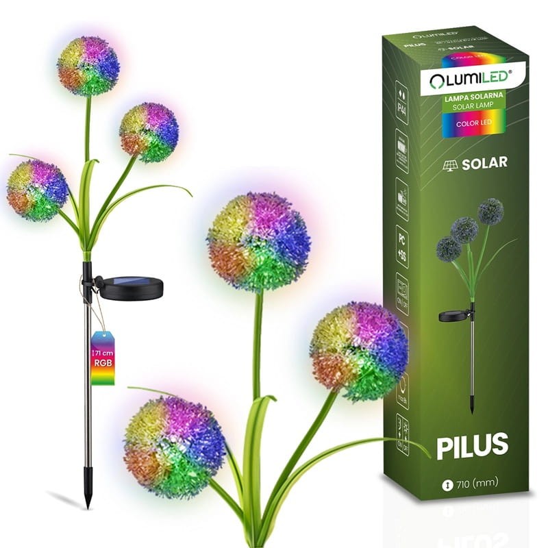 Lampa ogrodowa solarna wbijana RGB 71cm czosnek kwiat ozdobny PILUS